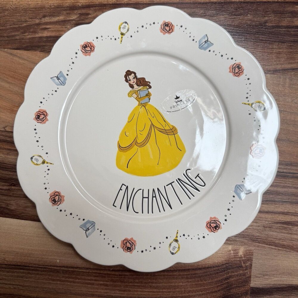 Rae Dunn Disney Princess Belle "Enchanting" Large Plate Beauty & The Beast NEW